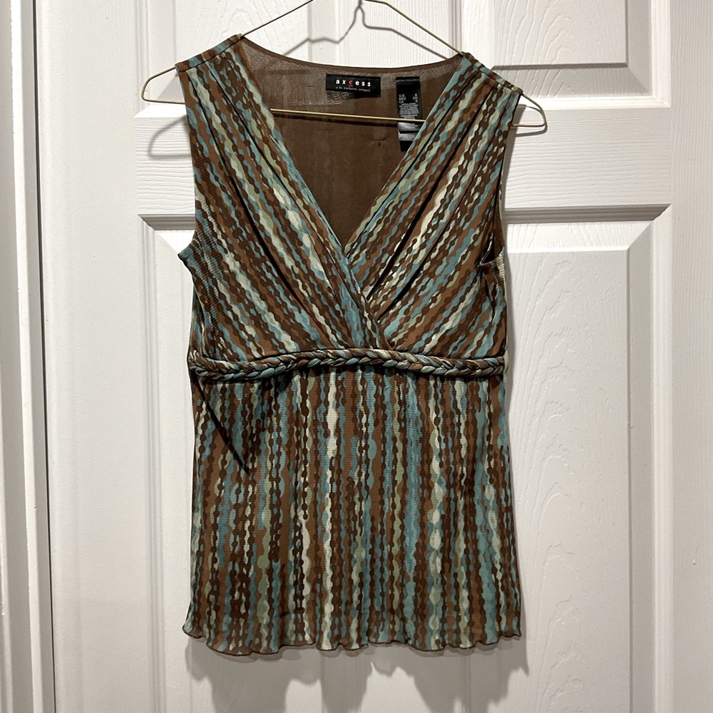 Aqua, brown & cream sleeveless top with braided bodice S - Picture 10 of 10